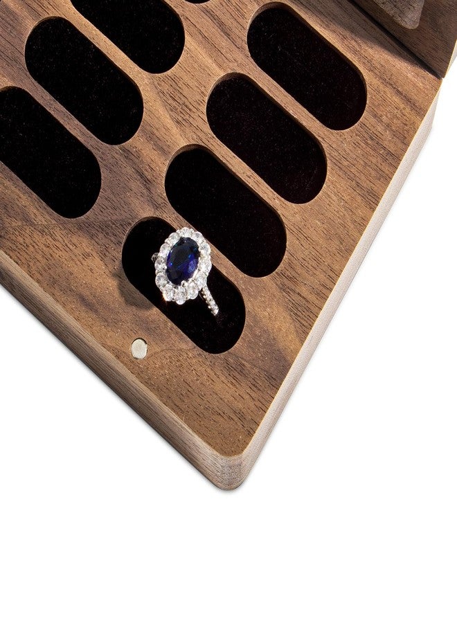 Wislist Luxury Solid Walnut Wood Ring Box with Glass Window - Ring case Jewelry Tray Jewelry Organizer for Rings, Studs & Earrings - Ideal for Store Display, Jewelry Showcases, Home Use & Gift Ideas - Image 4